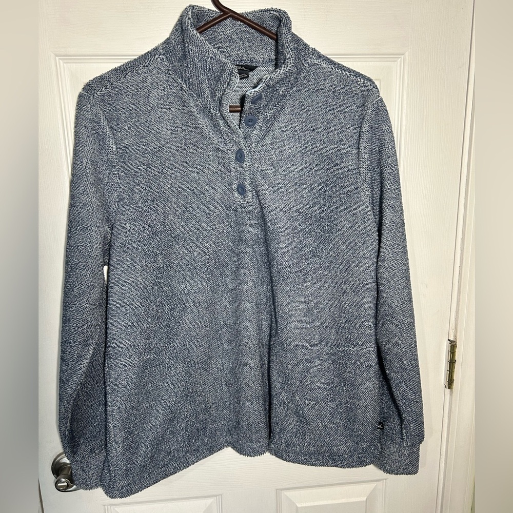Eddie Bauer Women's 1/4 Button Soft Fleece Pullover heathered blue size Large - Picture 1 of 11
